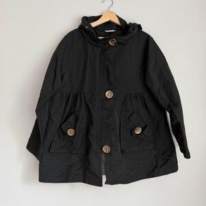 Vintage Dorman‎ Black Hooded Babydoll Jacket Oversized Buttons Size L